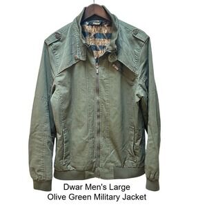 Dwar Mens Large Olive Green Military Bomber Jacket Utility Style